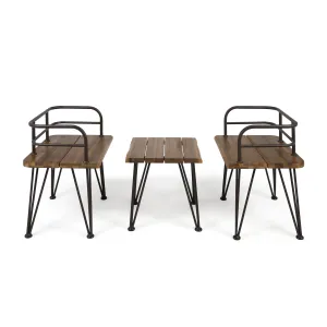 Avy Outdoor Rustic Industrial Acacia Wood End Table Chat with Metal Hairpin Legs, Teak