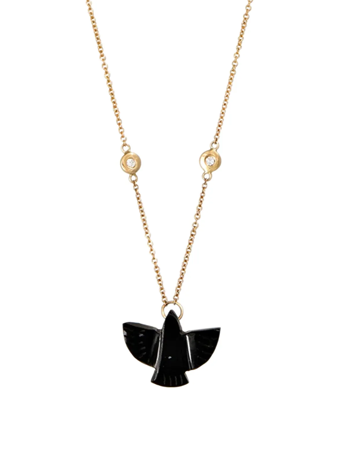 Baby Onyx Thunderbird Yellow Gold Necklace