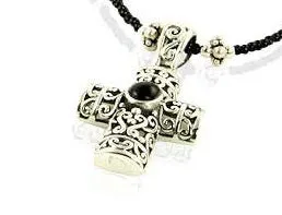 Black Crystal Onyx Cross Beaded Necklace