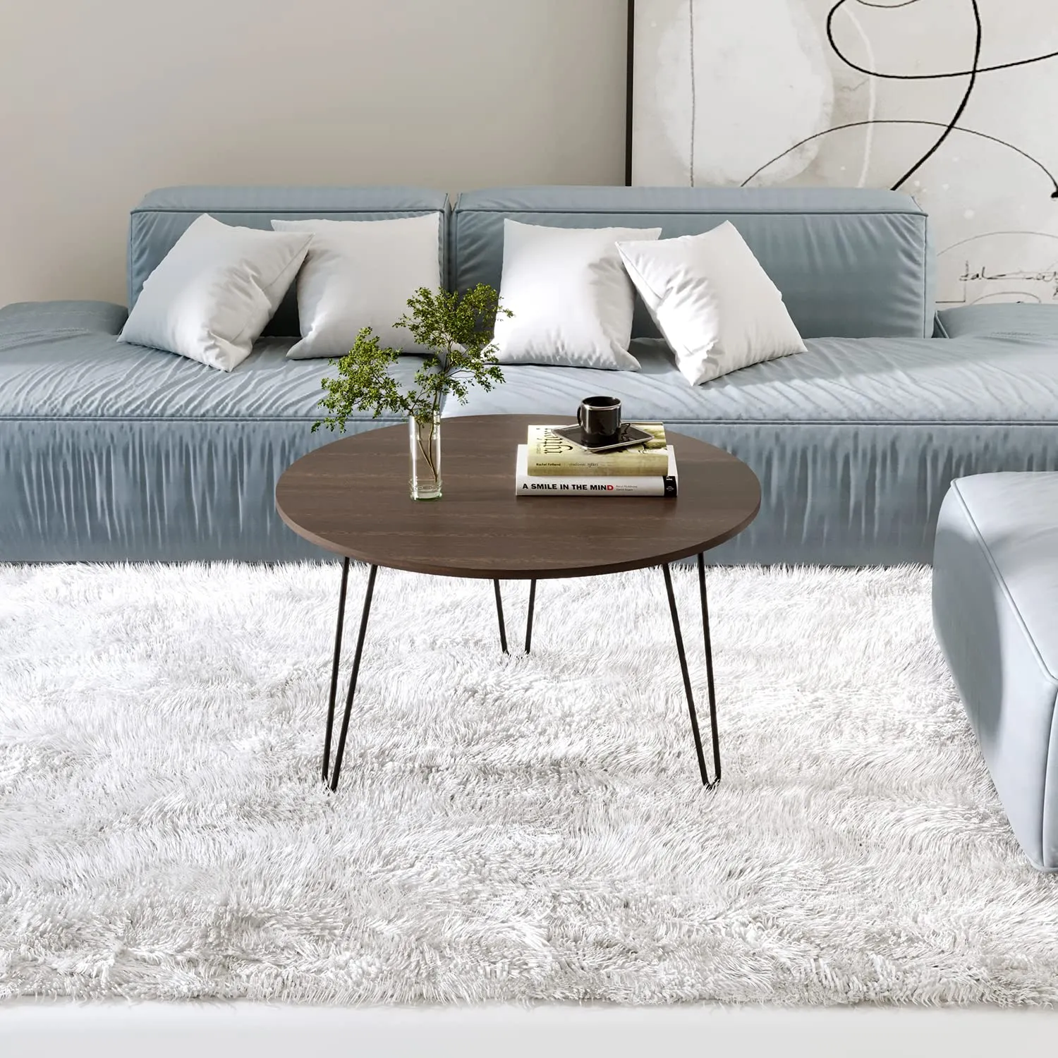 BLUEWUD Mayrite Round Engineered Wood Coffee Center Sofa Tea/Teapoy Console Table with Hairpin Leg for Sofa Set Living Room Home Hall (Wenge)