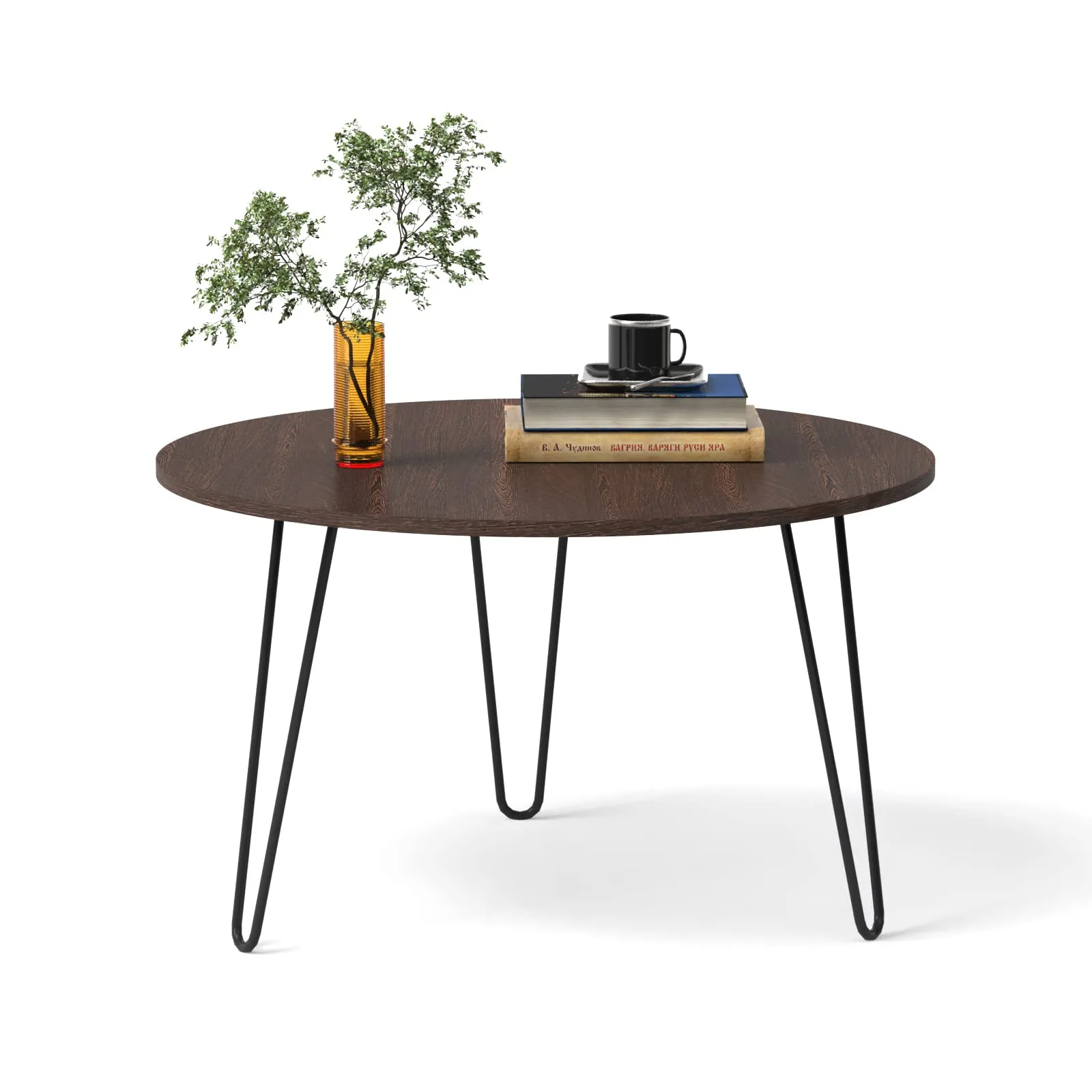 BLUEWUD Mayrite Round Engineered Wood Coffee Center Sofa Tea/Teapoy Console Table with Hairpin Leg for Sofa Set Living Room Home Hall (Wenge)