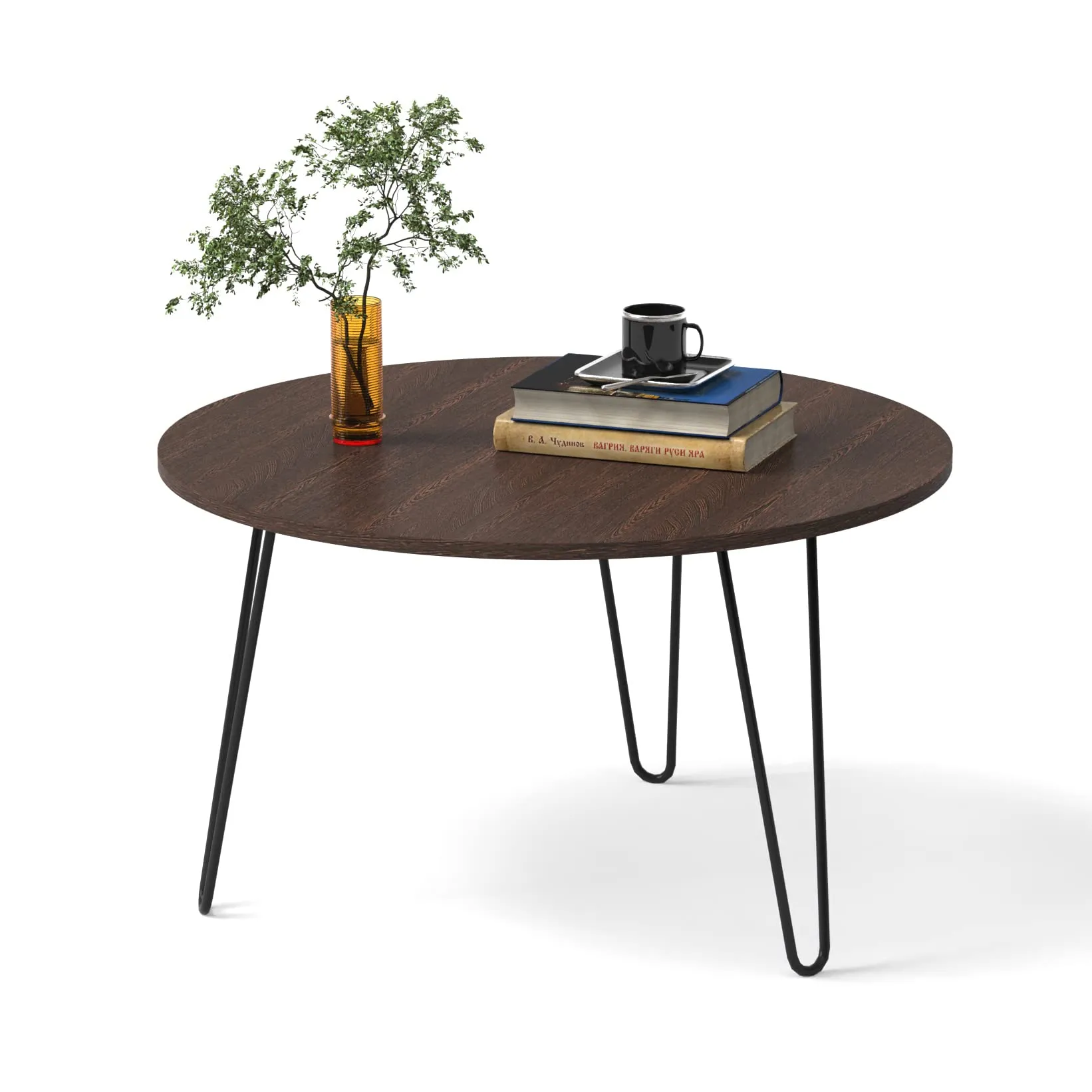 BLUEWUD Mayrite Round Engineered Wood Coffee Center Sofa Tea/Teapoy Console Table with Hairpin Leg for Sofa Set Living Room Home Hall (Wenge)