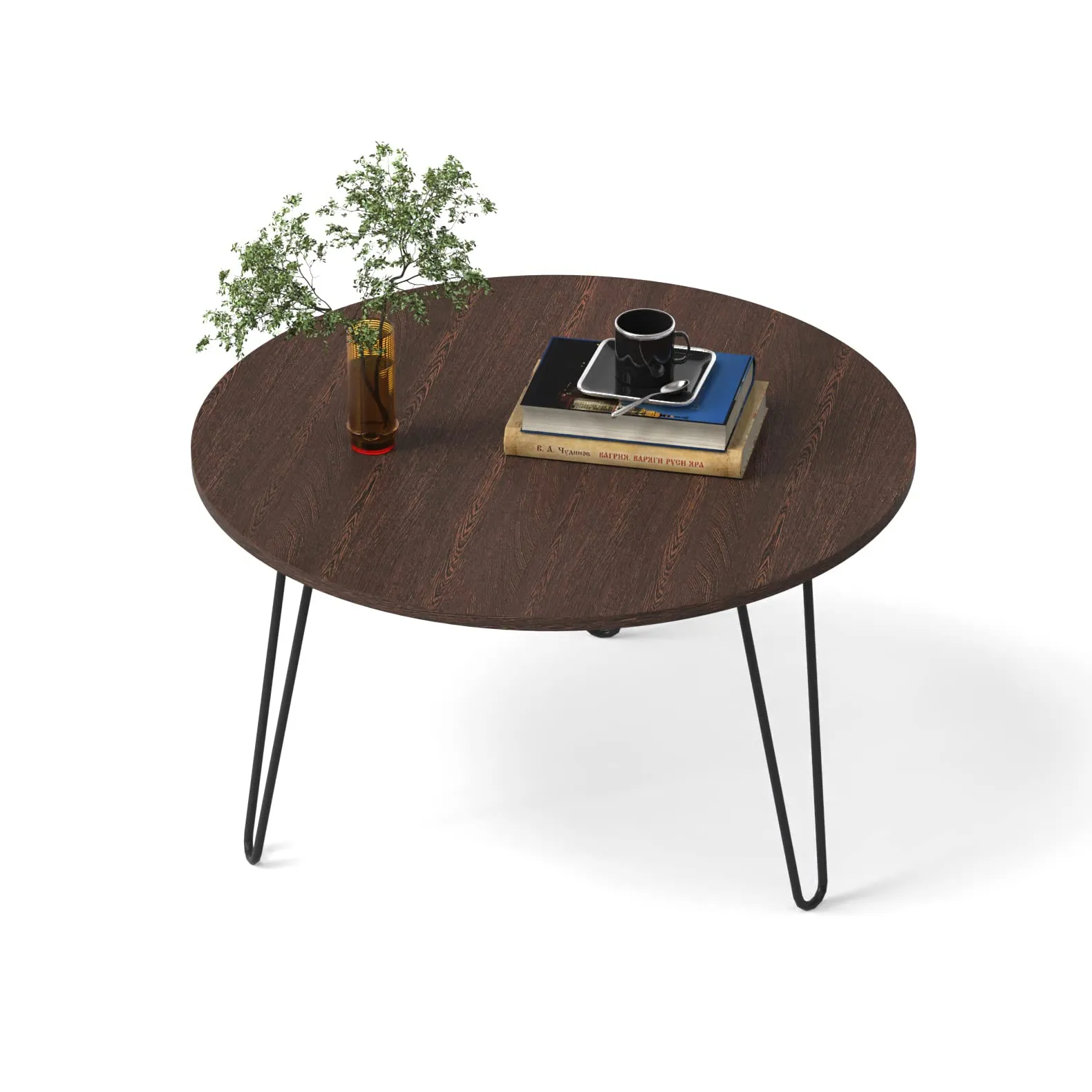 BLUEWUD Mayrite Round Engineered Wood Coffee Center Sofa Tea/Teapoy Console Table with Hairpin Leg for Sofa Set Living Room Home Hall (Wenge)