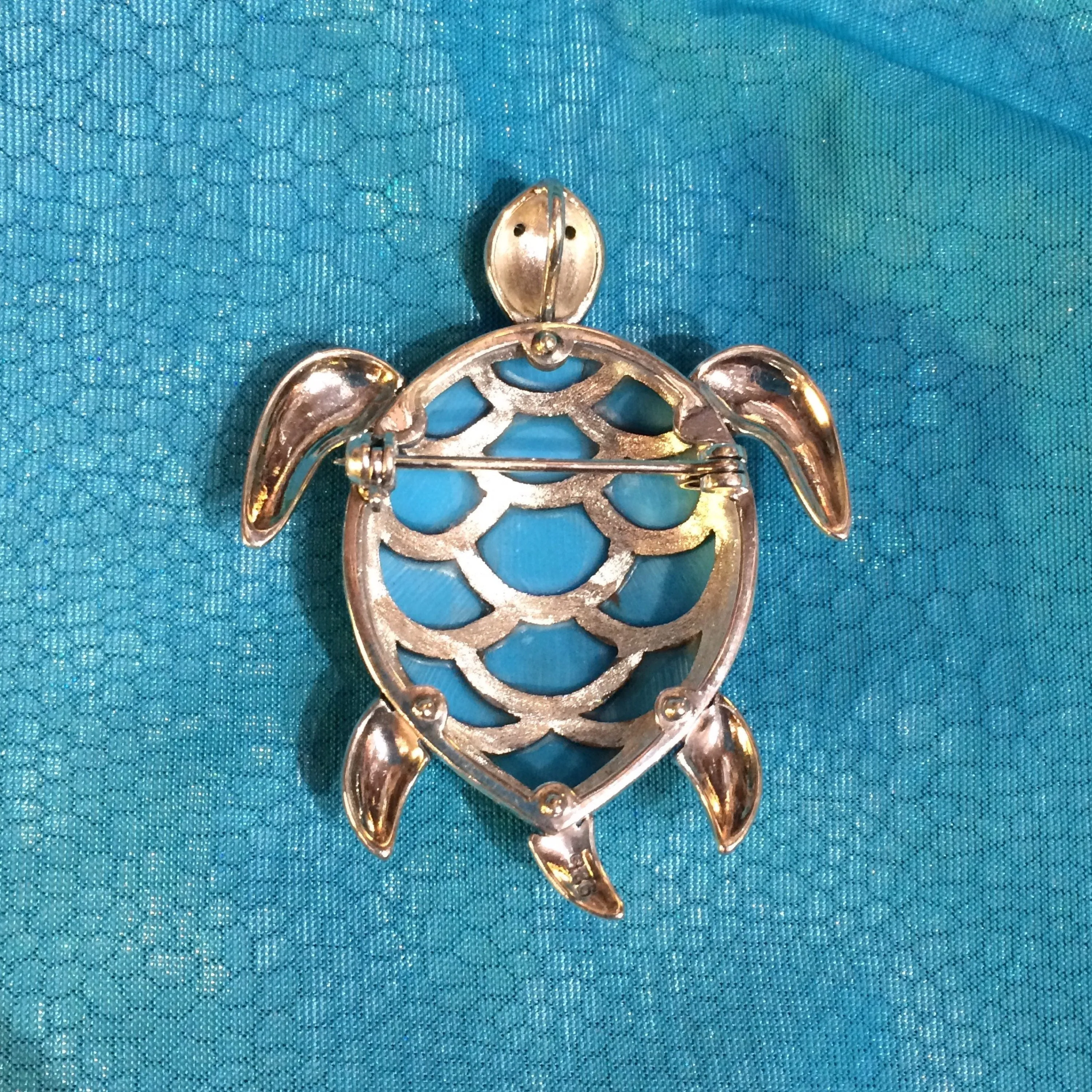 Bright Turquoise Tortoise Brooch