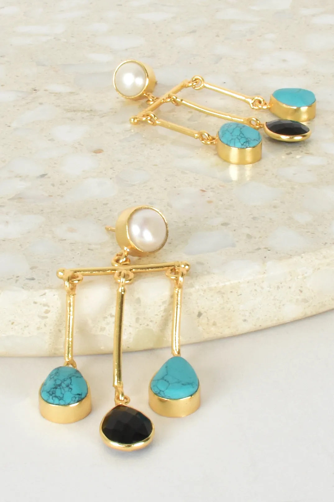 Charlotte Earrings - Turquoise/Gold/Black