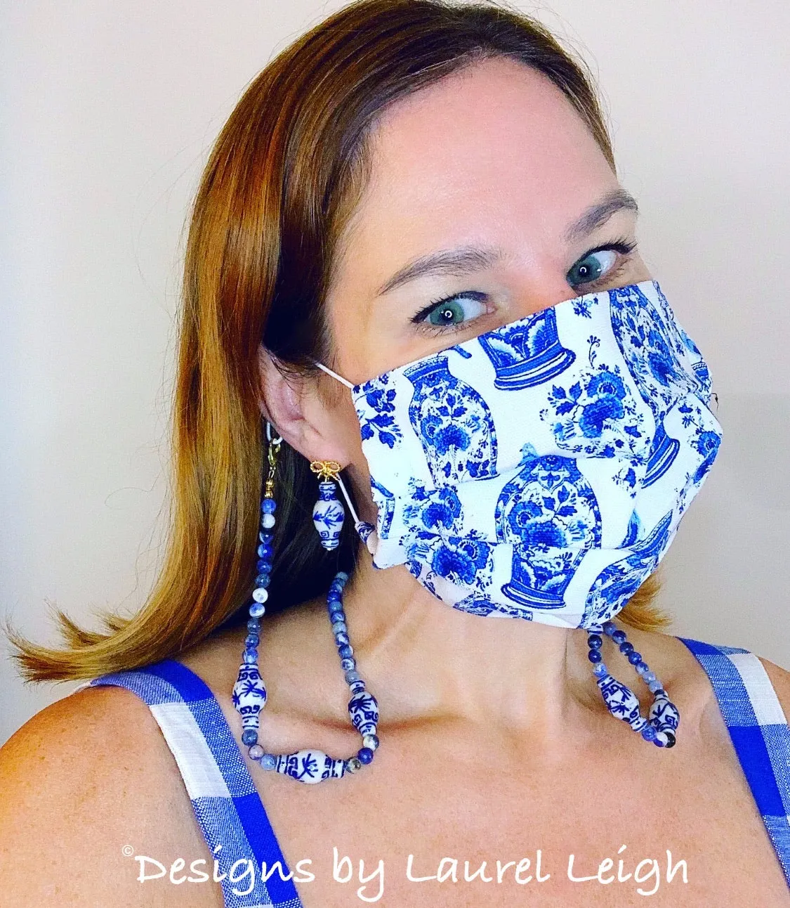 Chinoiserie Ginger Jar Bow Earrings - Blue & White
