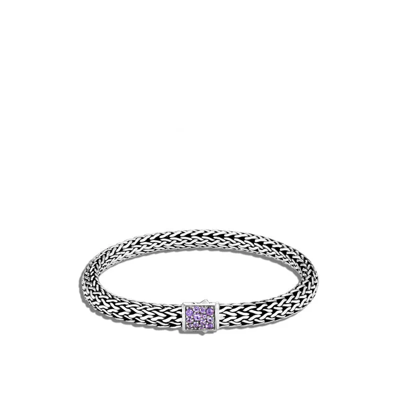 Classic Chain Reversible Bracelet, Treated Black Sapphire & Amethyst Sz M by John Hardy