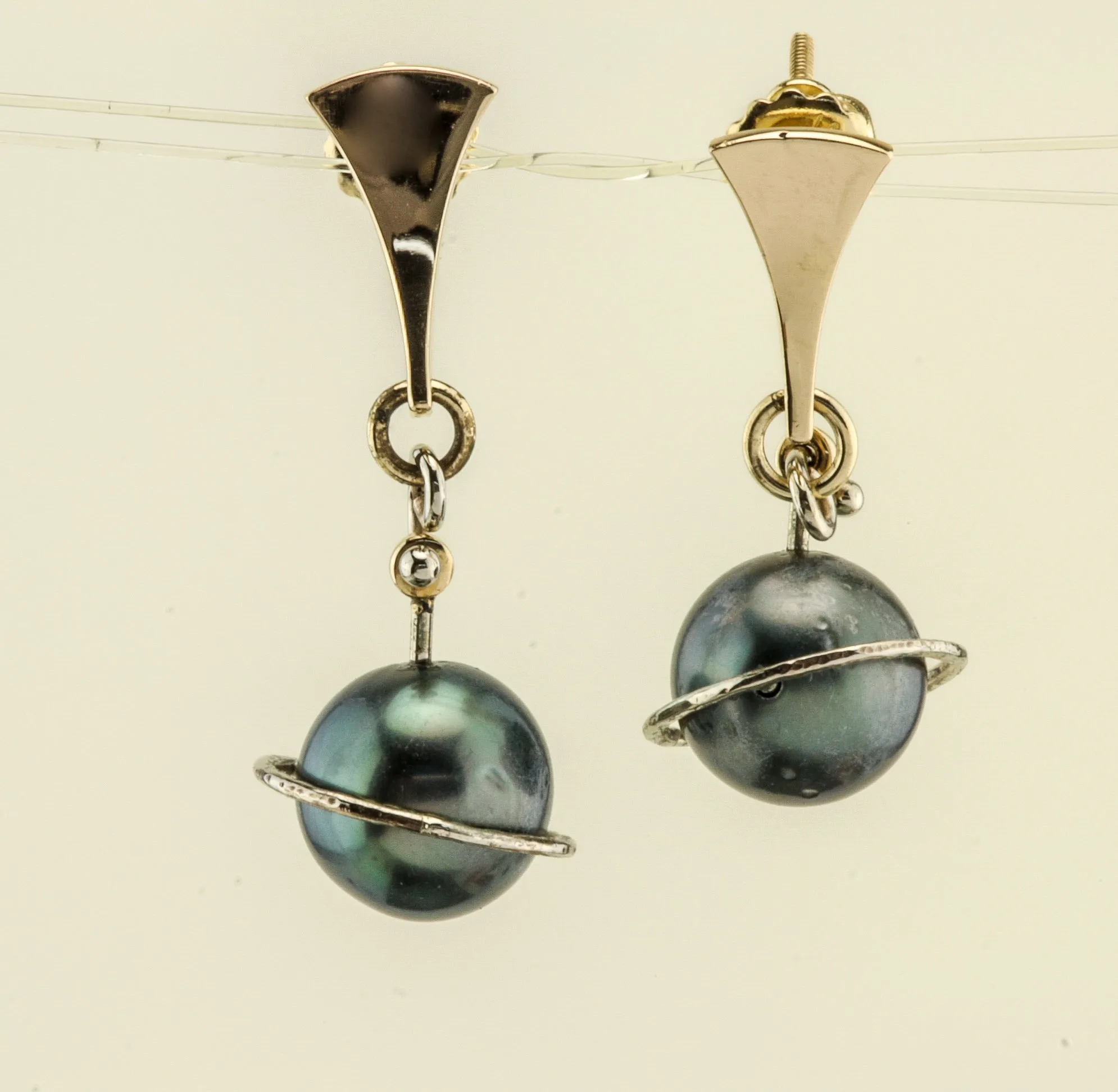 Cook Island Pearl "Planetary" Post Earrings 14 Kt Yellow Gold