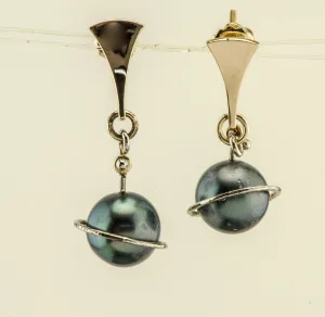 Cook Island Pearl "Planetary" Post Earrings 14 Kt Yellow Gold