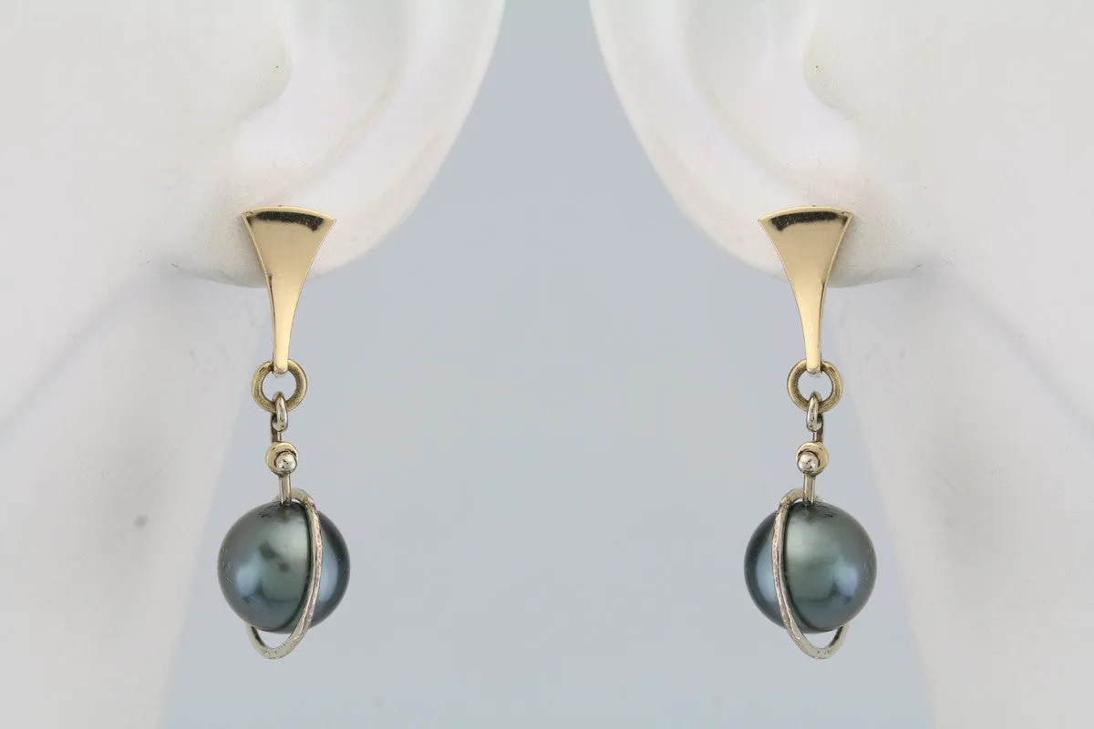 Cook Island Pearl "Planetary" Post Earrings 14 Kt Yellow Gold
