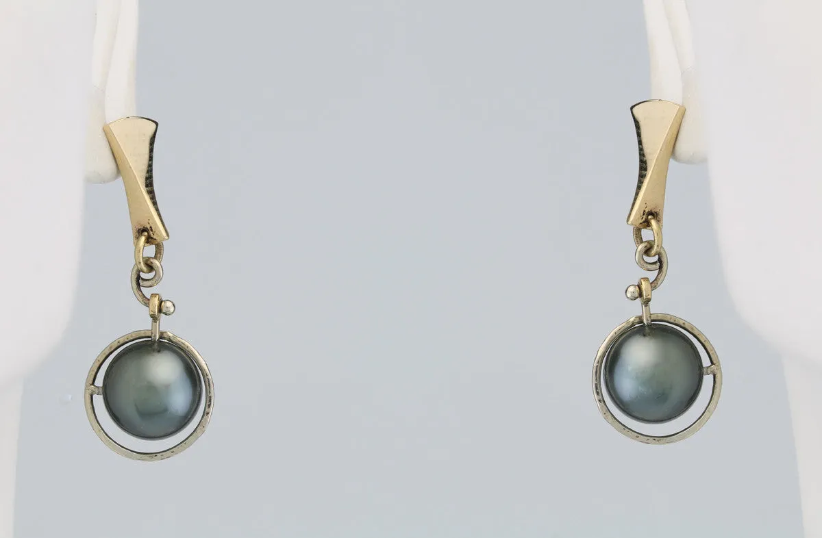 Cook Island Pearl "Planetary" Post Earrings 14 Kt Yellow Gold