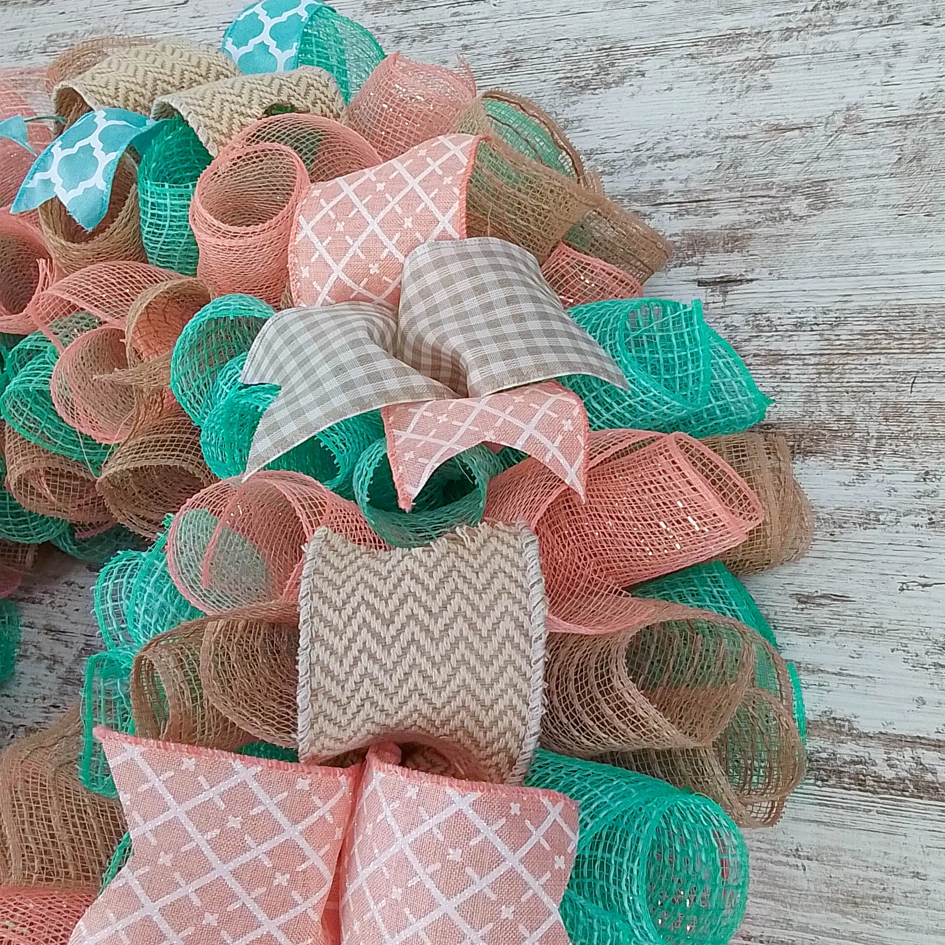 Coral and Mint Year Round Wreath, Everyday Wreath for Front Door