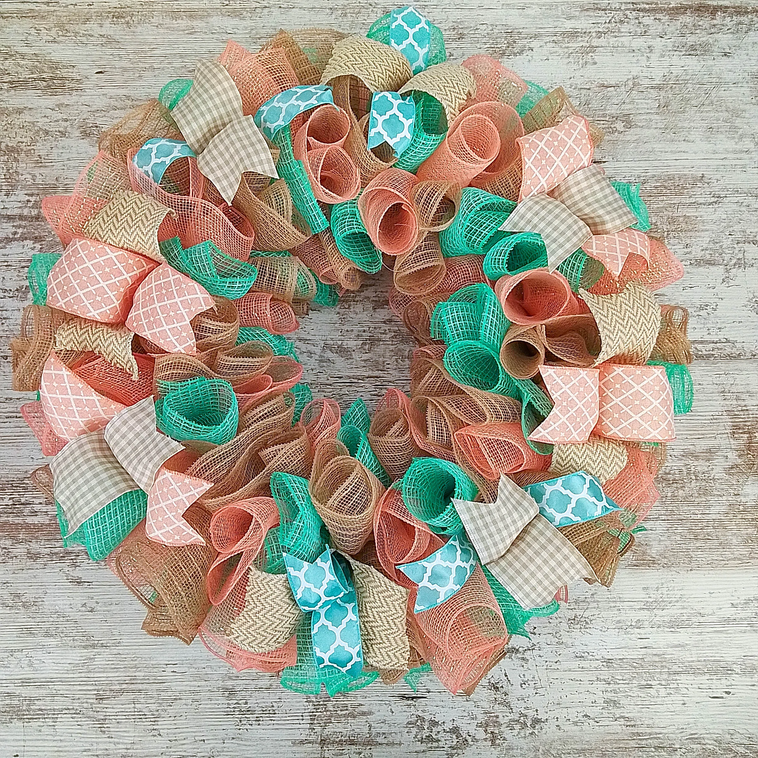 Coral and Mint Year Round Wreath, Everyday Wreath for Front Door