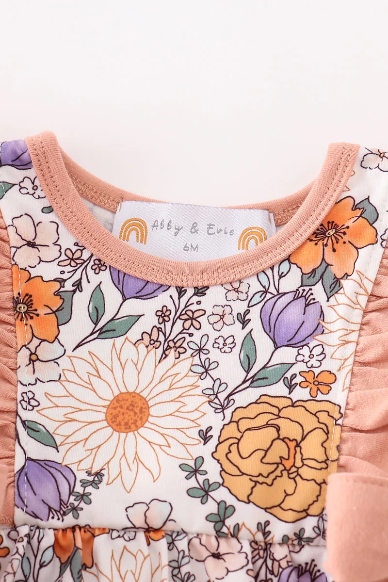 Coral floral print ruffle girl bubble