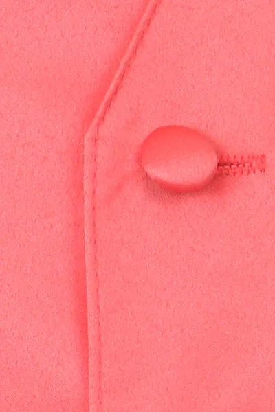 Coral Men's Plain Satin Vest, Solid Colors With Tie Set