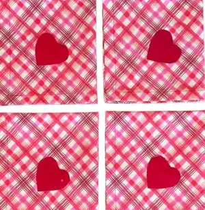Coral Plaid Heart Applique Linen Napkins (Set of 4)