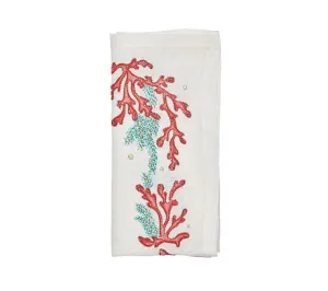 Coral Spray Napkin in White, Coral & Turquoise, Set of 4