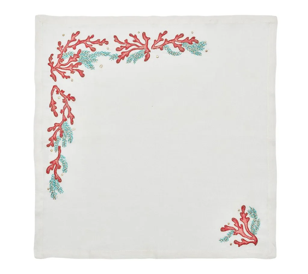 Coral Spray Napkin in White, Coral & Turquoise, Set of 4