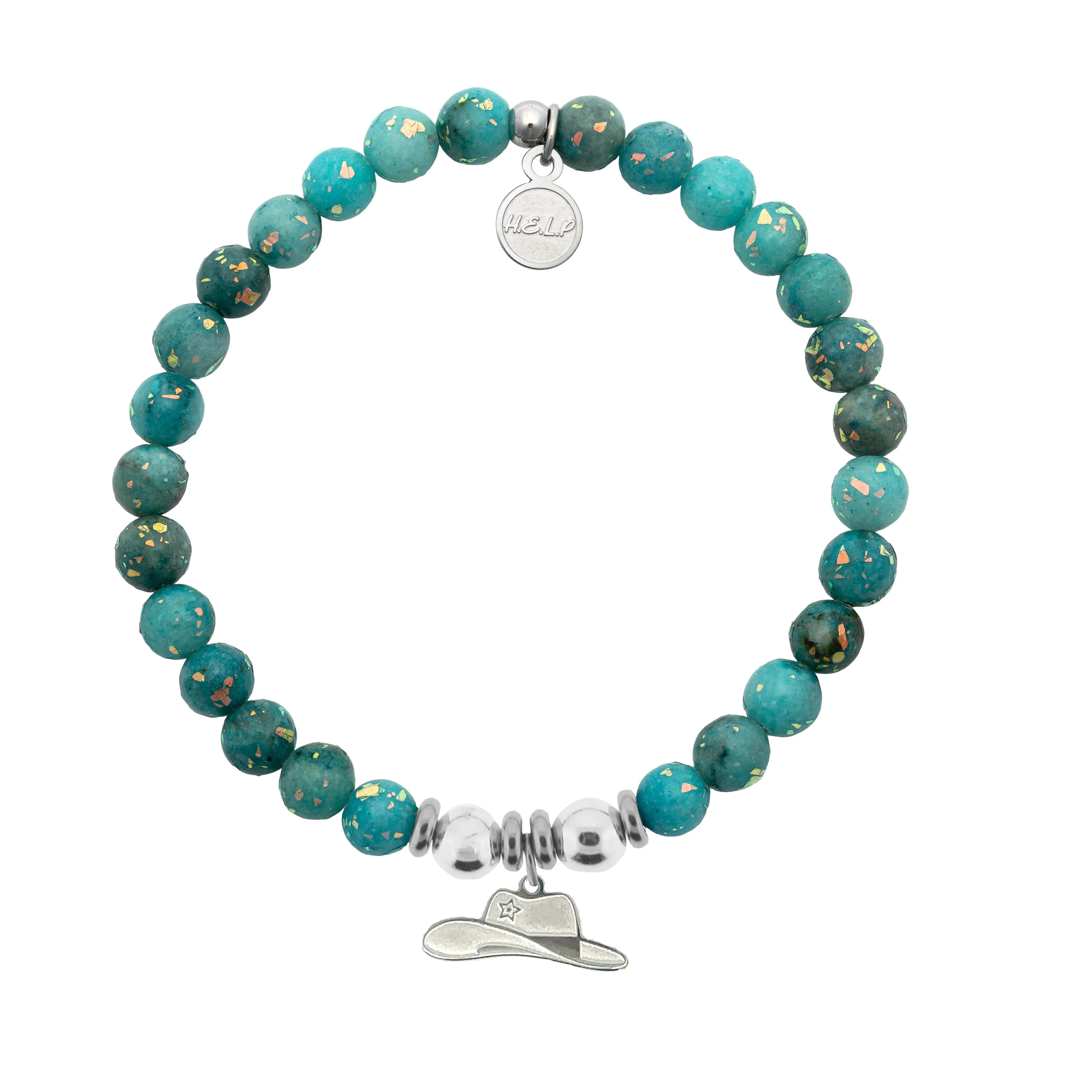 Cowboy Hat Charm with Blue Opal Jade Charity Bracelet