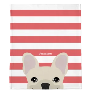 Cream French Bulldog on Coral Stripes | Frenchie Blanket
