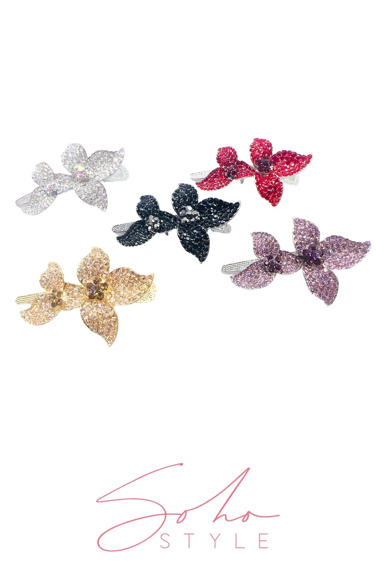 Crystal Flower Alligator Metal Hair Clip