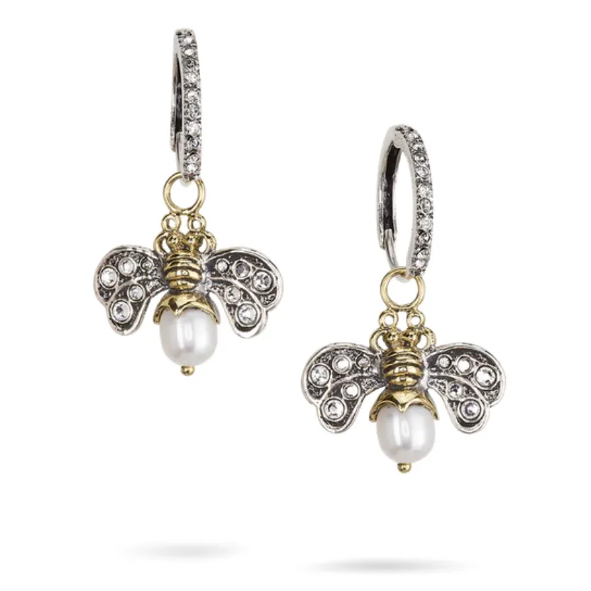 Crystal Honeypearl Bee Dangle Earrings