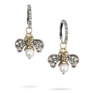 Crystal Honeypearl Bee Dangle Earrings