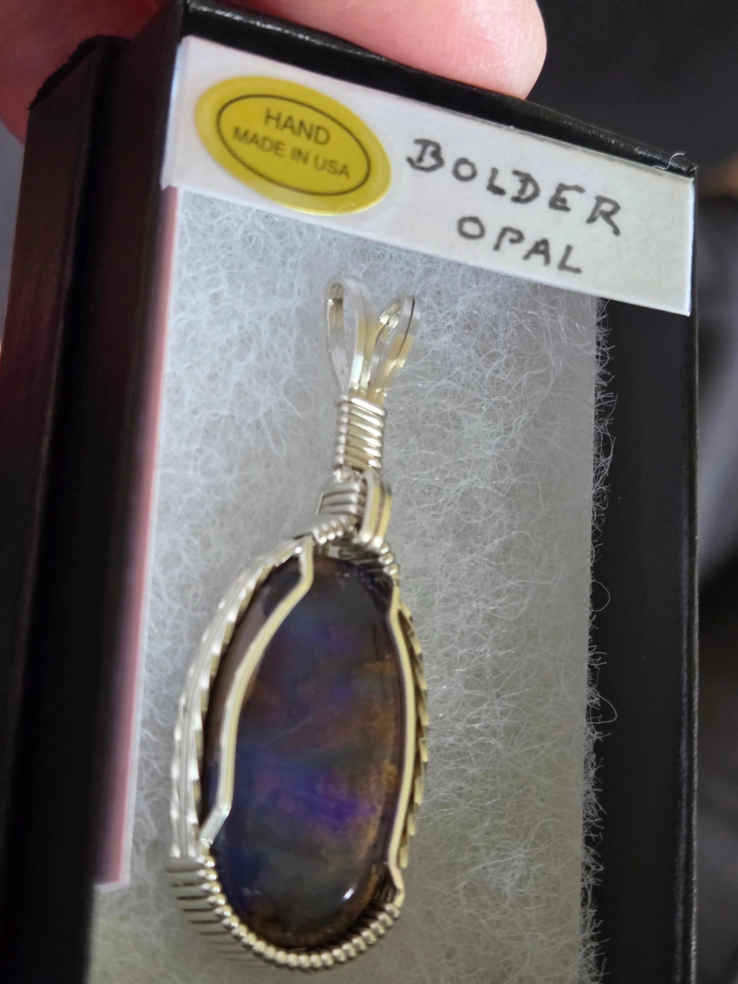 Custom Wire Wrapped Boulder Opal Necklace/Pendant Sterling Silver