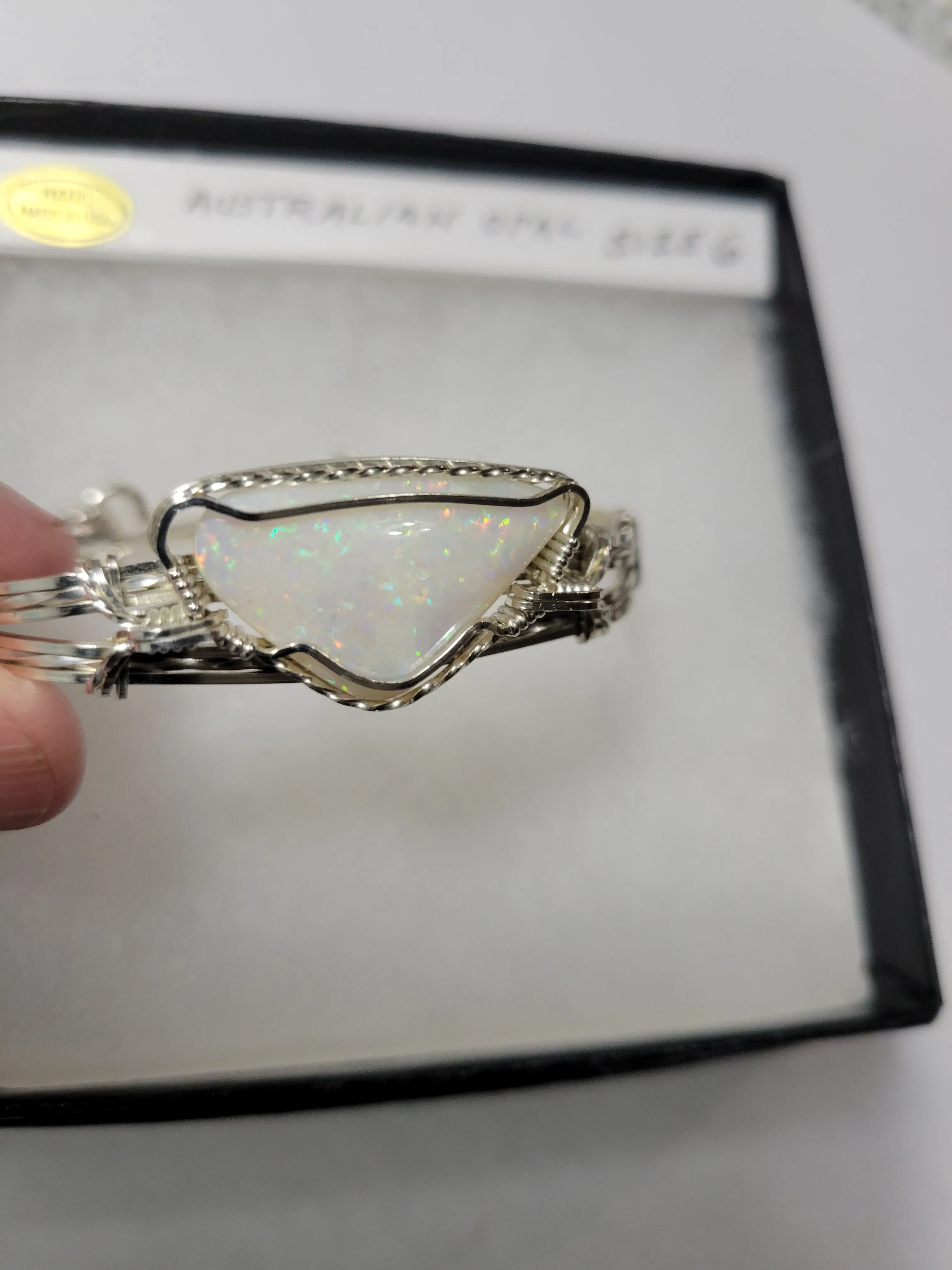 Custom Wire Wrapped Lightning Ridge Australian Opal Bracelet Size 6 1/4  Sterling Silver
