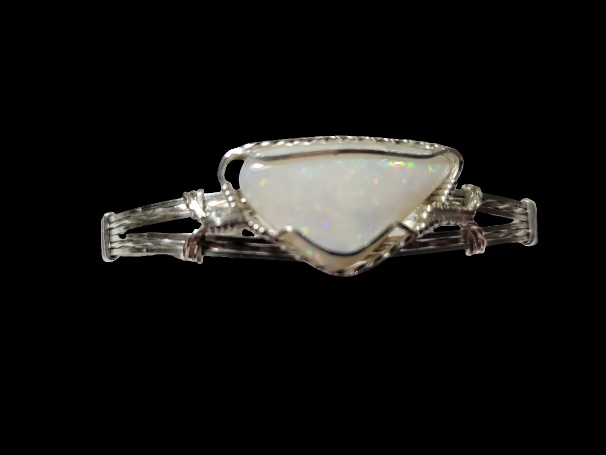 Custom Wire Wrapped Lightning Ridge Australian Opal Bracelet Size 6 1/4  Sterling Silver