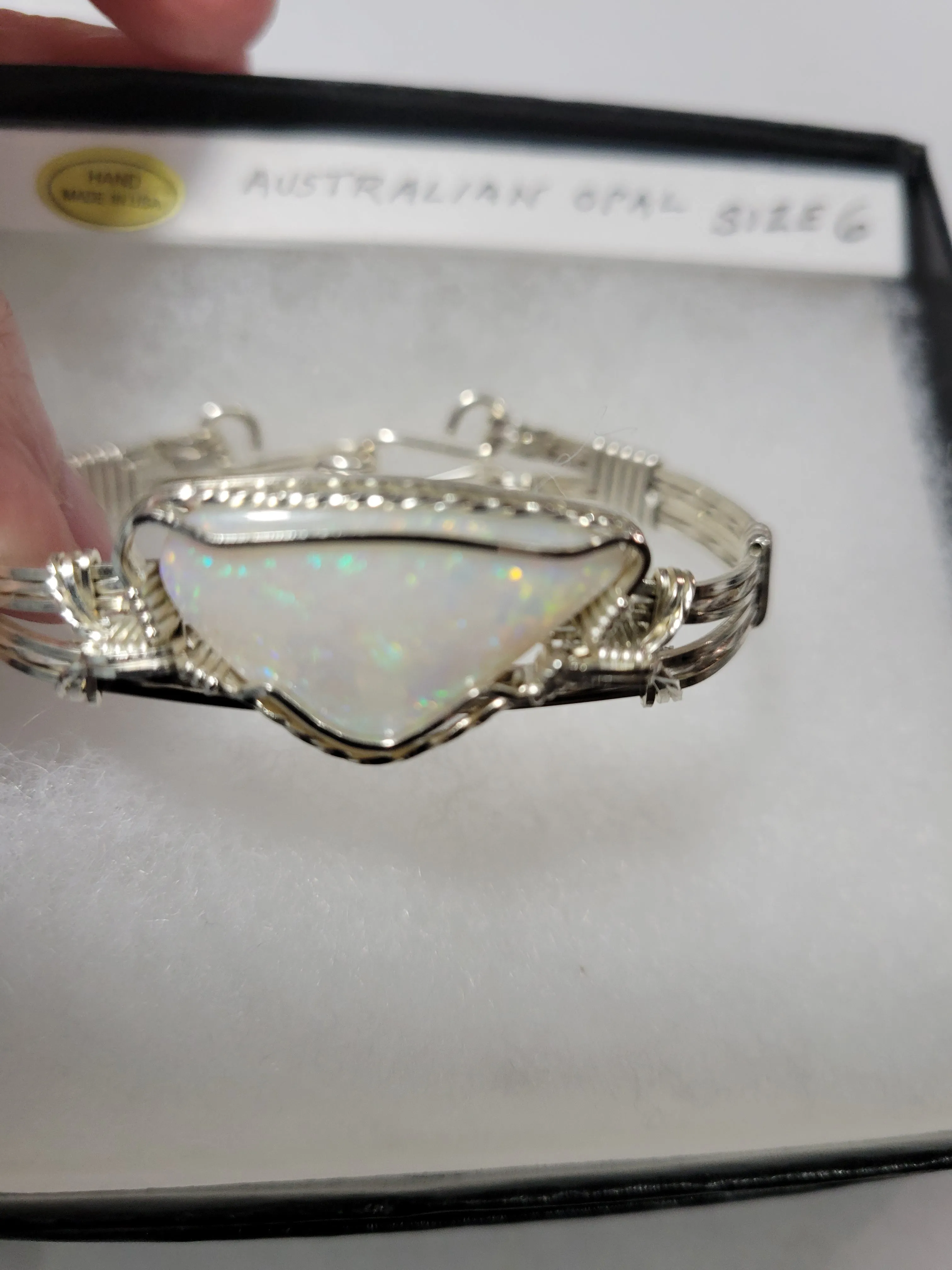 Custom Wire Wrapped Lightning Ridge Australian Opal Bracelet Size 6 1/4  Sterling Silver