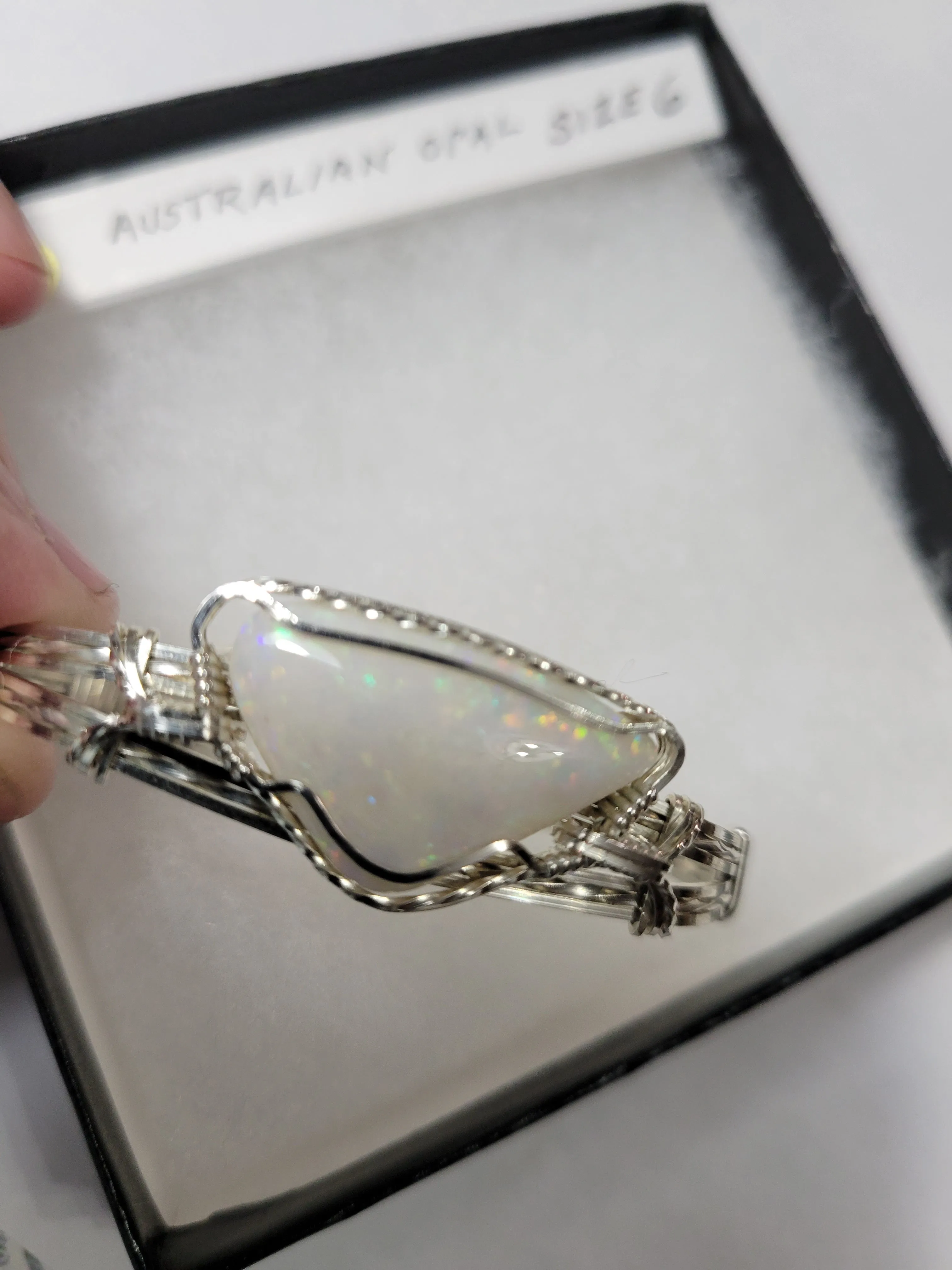 Custom Wire Wrapped Lightning Ridge Australian Opal Bracelet Size 6 1/4  Sterling Silver