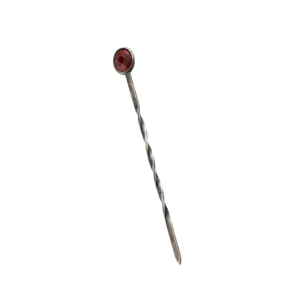 Cut Stone Hair Stick in Garnet & Antiqued Silver - Small