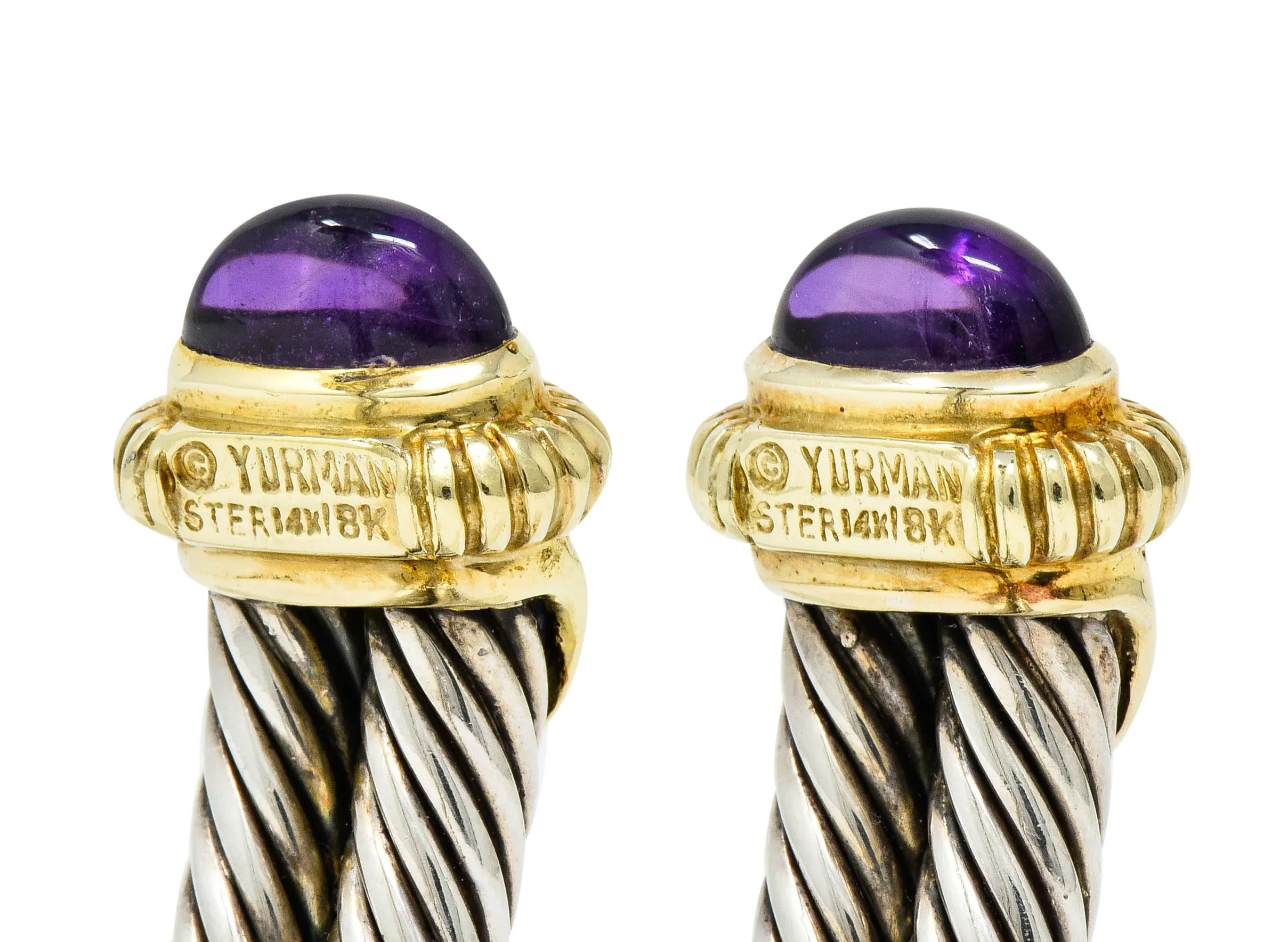 David Yurman Amethyst Chrysoprase 14 Karat Gold Sterling Silver Cable Cuff