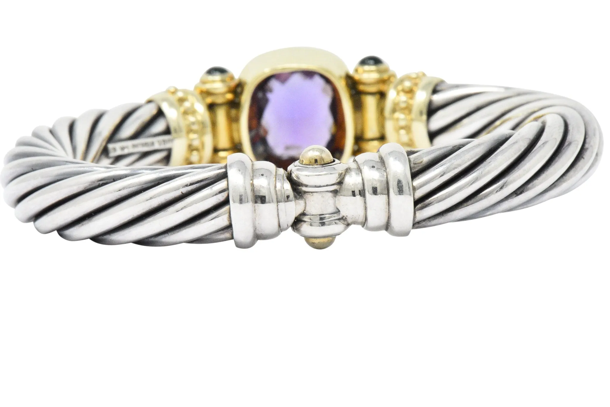 David Yurman Amethyst Green Onyx Sterling Silver 14 Karat Gold Cable Bracelet