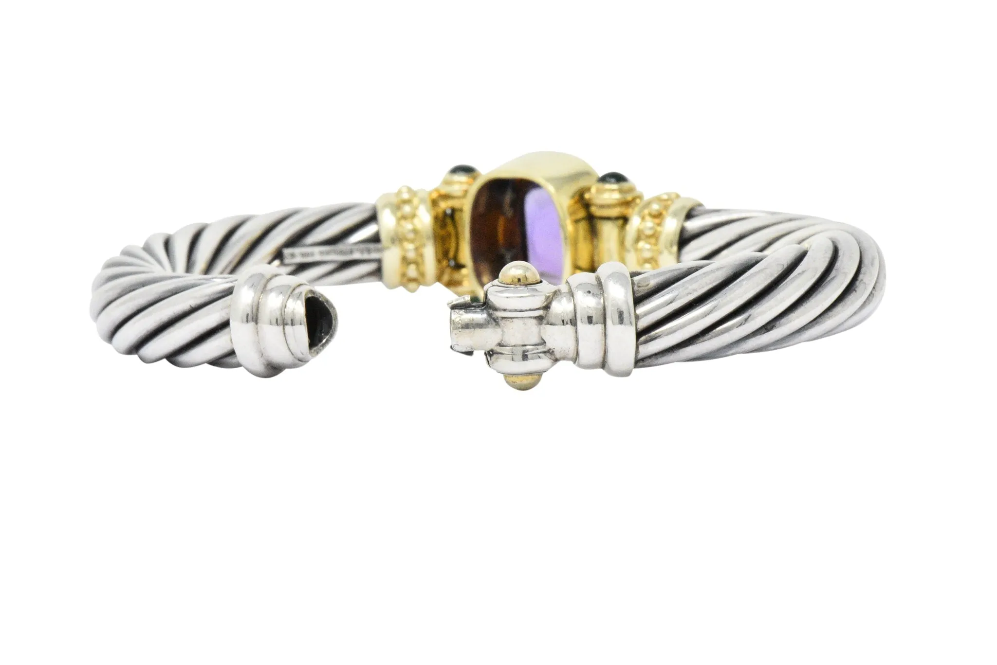 David Yurman Amethyst Green Onyx Sterling Silver 14 Karat Gold Cable Bracelet
