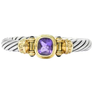 David Yurman Amethyst Green Onyx Sterling Silver 14 Karat Gold Cable Bracelet