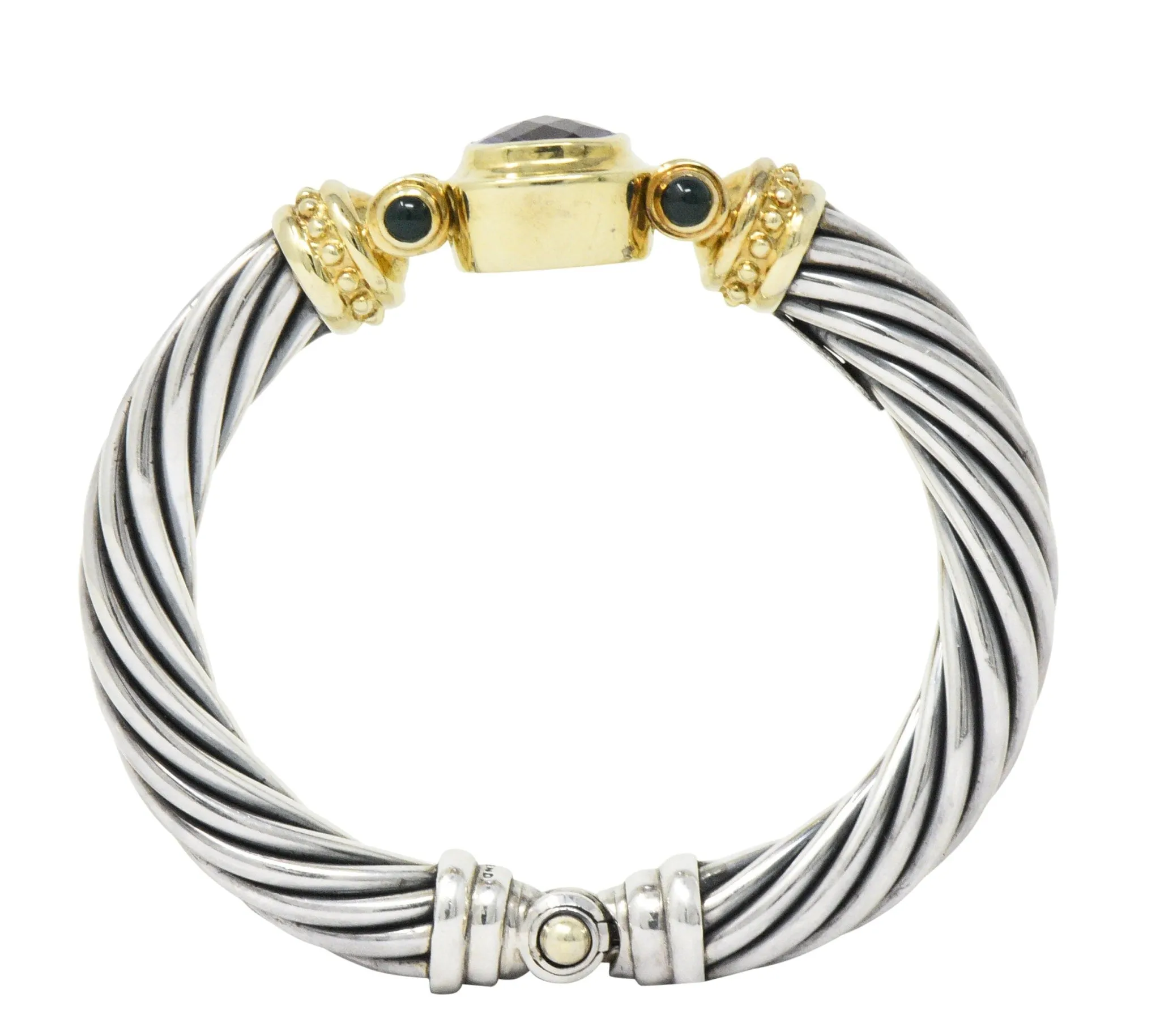 David Yurman Amethyst Green Onyx Sterling Silver 14 Karat Gold Cable Bracelet