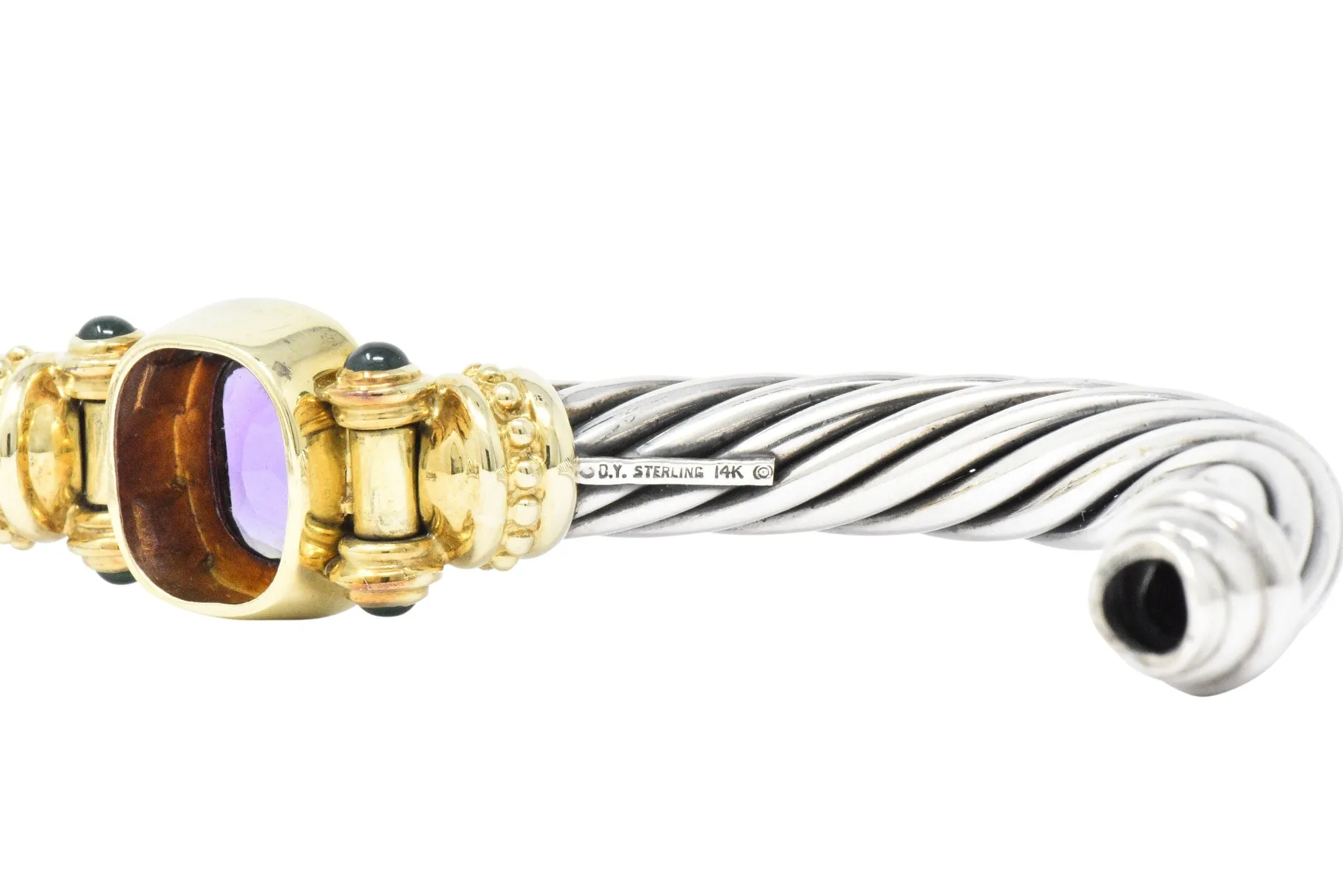 David Yurman Amethyst Green Onyx Sterling Silver 14 Karat Gold Cable Bracelet