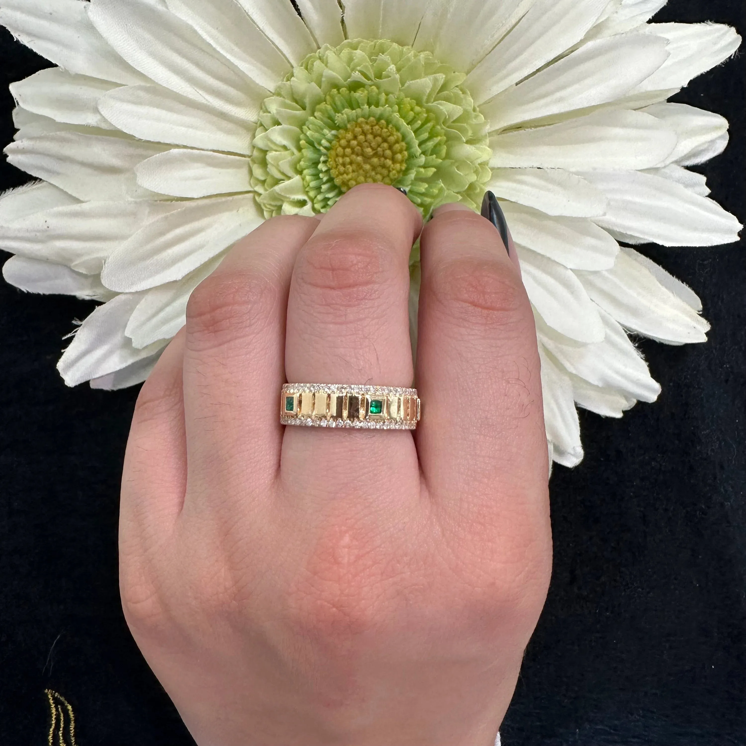 Diamond Emerald Band Ring - 7