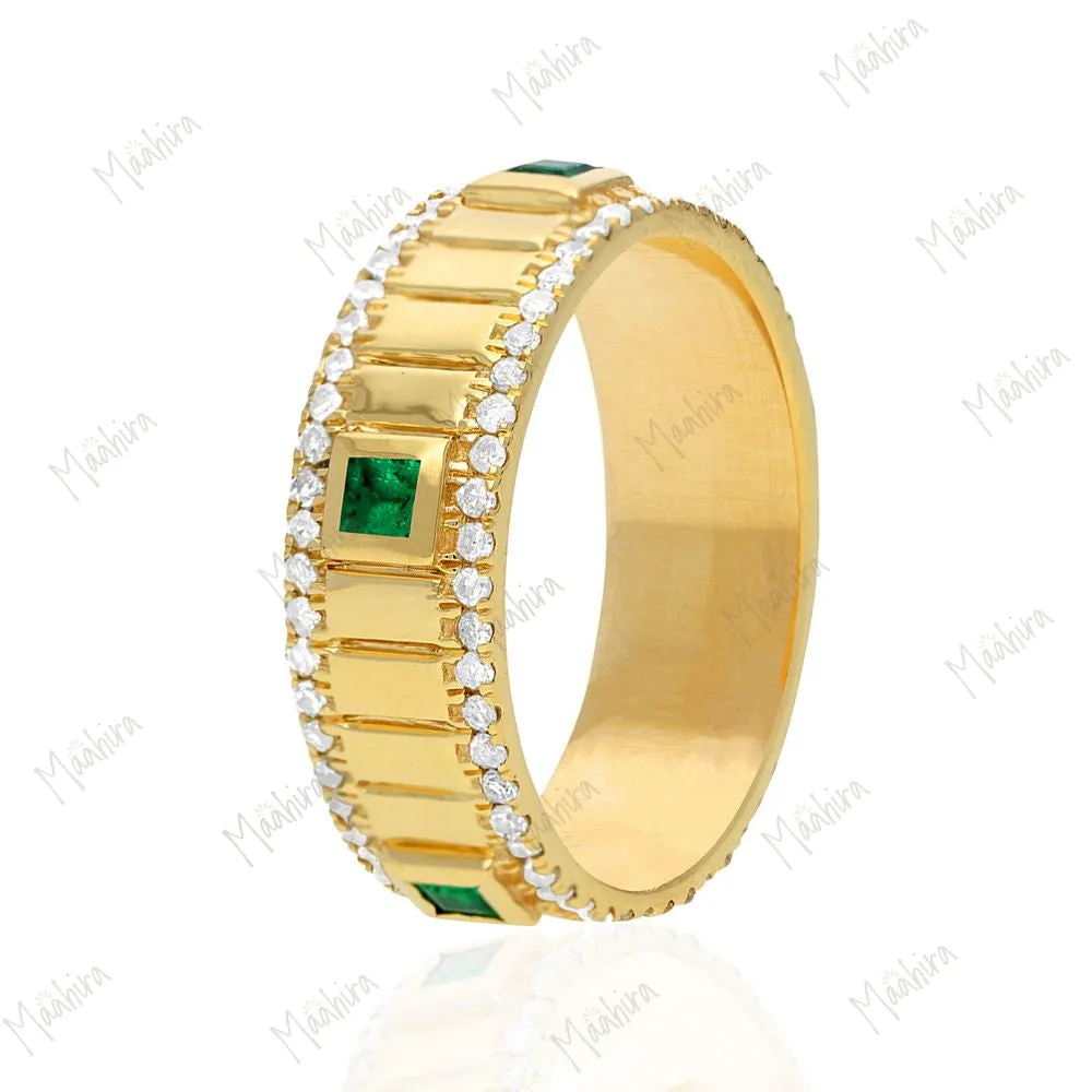 Diamond Emerald Band Ring - 7