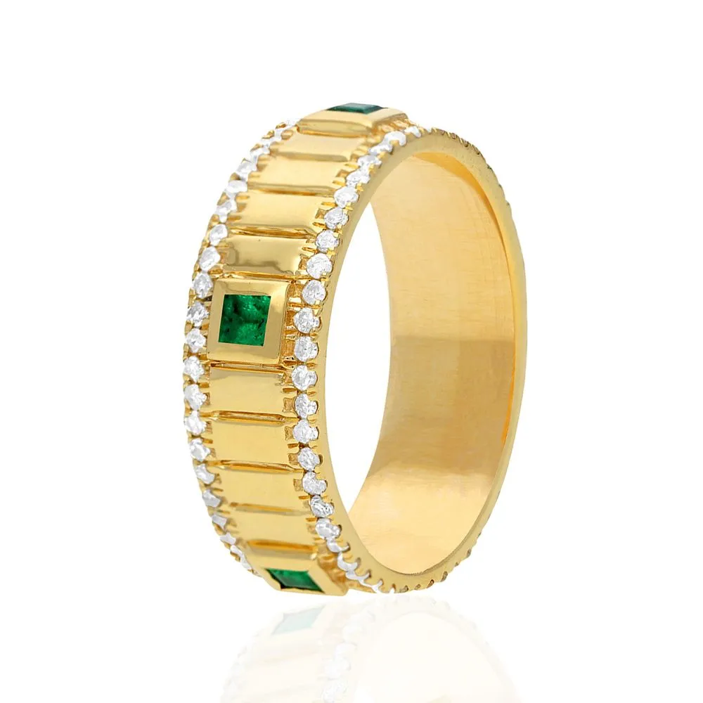 Diamond Emerald Band Ring - 7