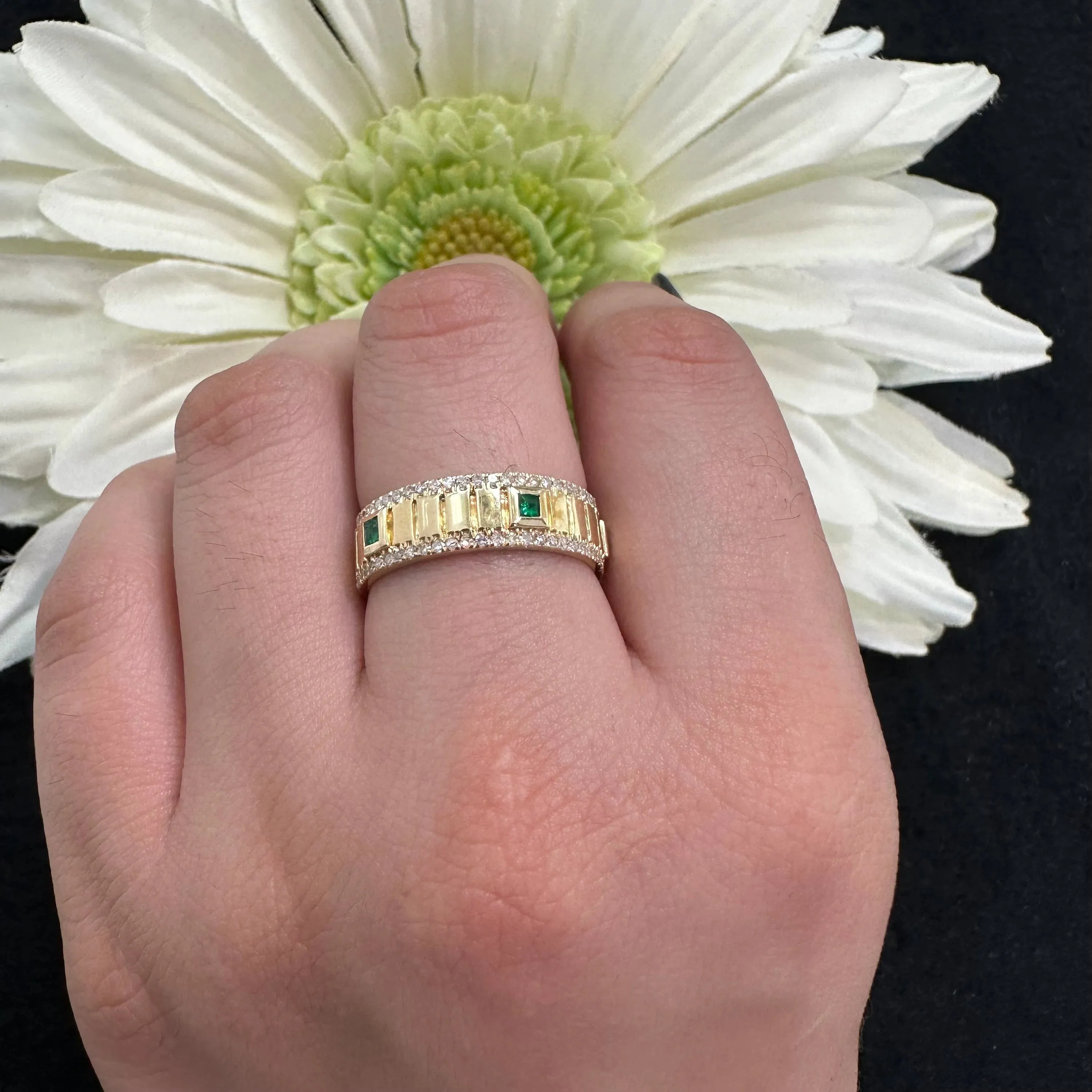 Diamond Emerald Band Ring - 7