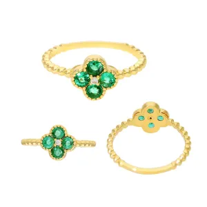 Diamond Emerald Clover Flower Ring - 5