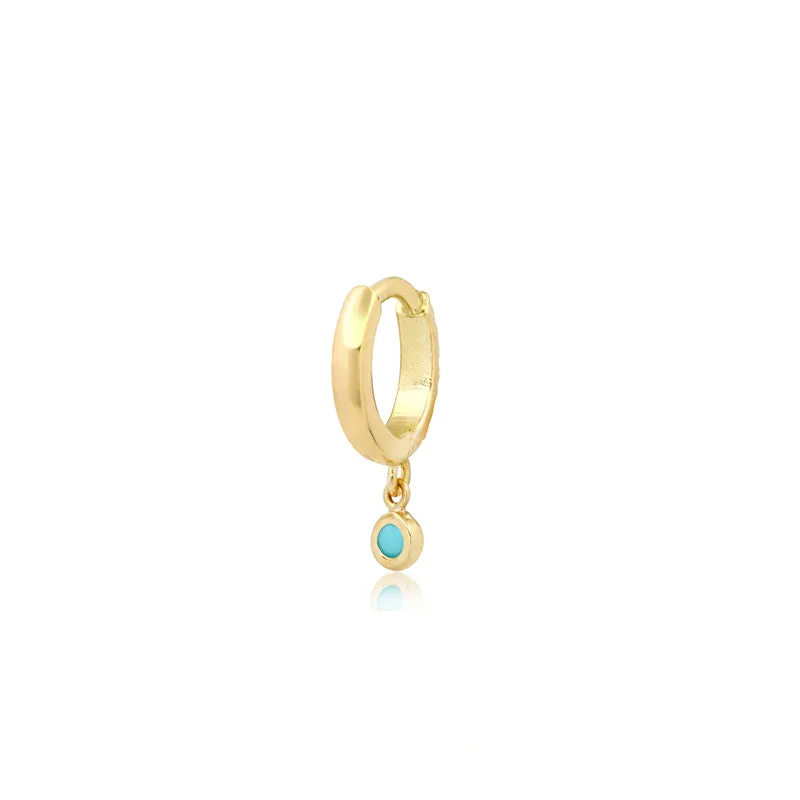 Diamond Huggies with Mini Turquoise Bezel Drop