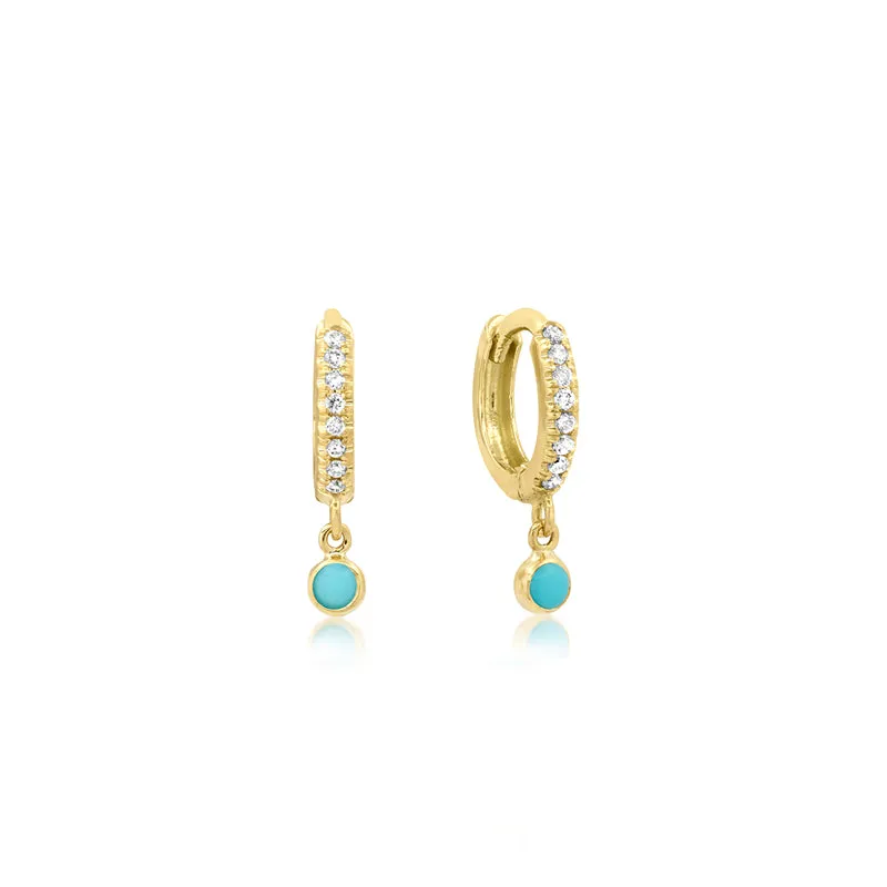 Diamond Huggies with Mini Turquoise Bezel Drop