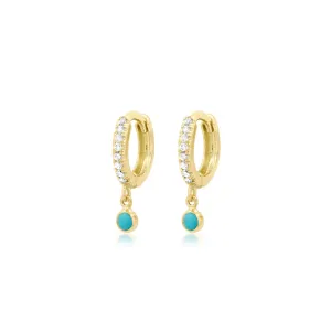 Diamond Huggies with Mini Turquoise Bezel Drop