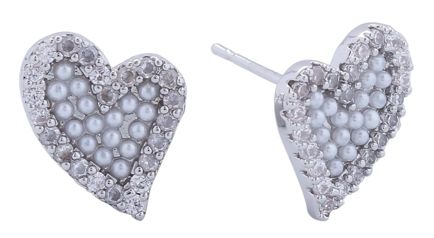 DJE311071 14K Pearl Pave Heart Post Earrings