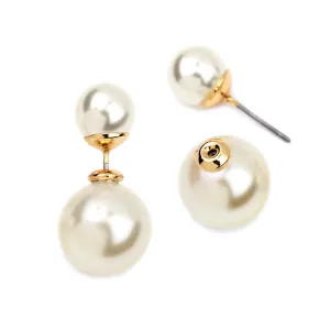 Double-Sided Front and Back Ivory Pearl Stud Earrings