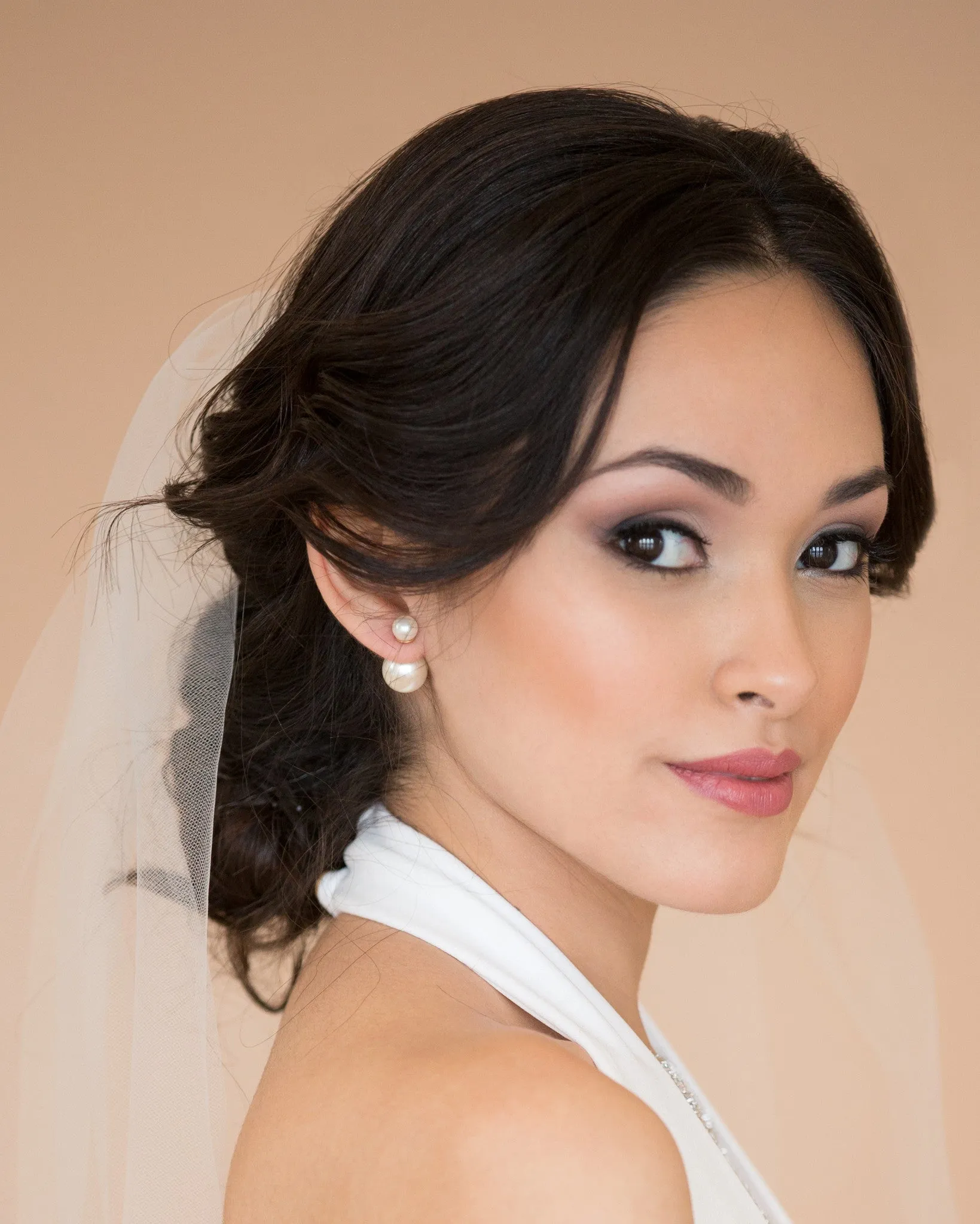 Double-Sided Front and Back Ivory Pearl Stud Earrings